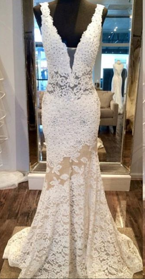 White Lace Long Prom Dress, 2018 Prom Dress, Mermaid Long Prom Dress
