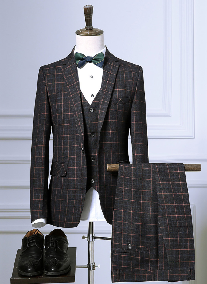 Blazers Pants Vest Sets / 2022 Spring Autumn New Fashion Suits / Men's Casual Business Plaid 3 Piece Suit Jacket Coat Trousers