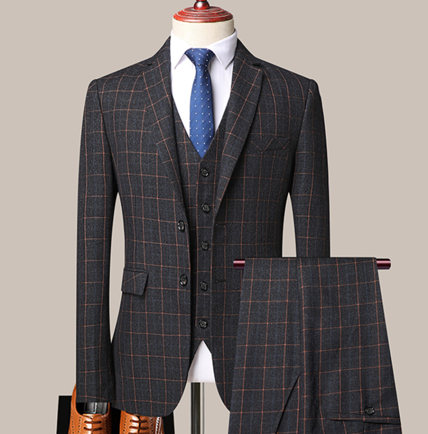 3 Pcs Set Blazers Pants Vest / 2022 New Men's Business Professional Classic Fashion Banquet Plaid Suits Coat Waistcoat