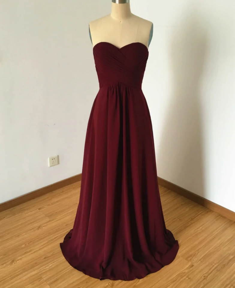 white christmas dresses Popular V-Neck Long Cheap Burgundy Chiffon Bridesmaid Dresses Online, –  QueenaBridal main image 0