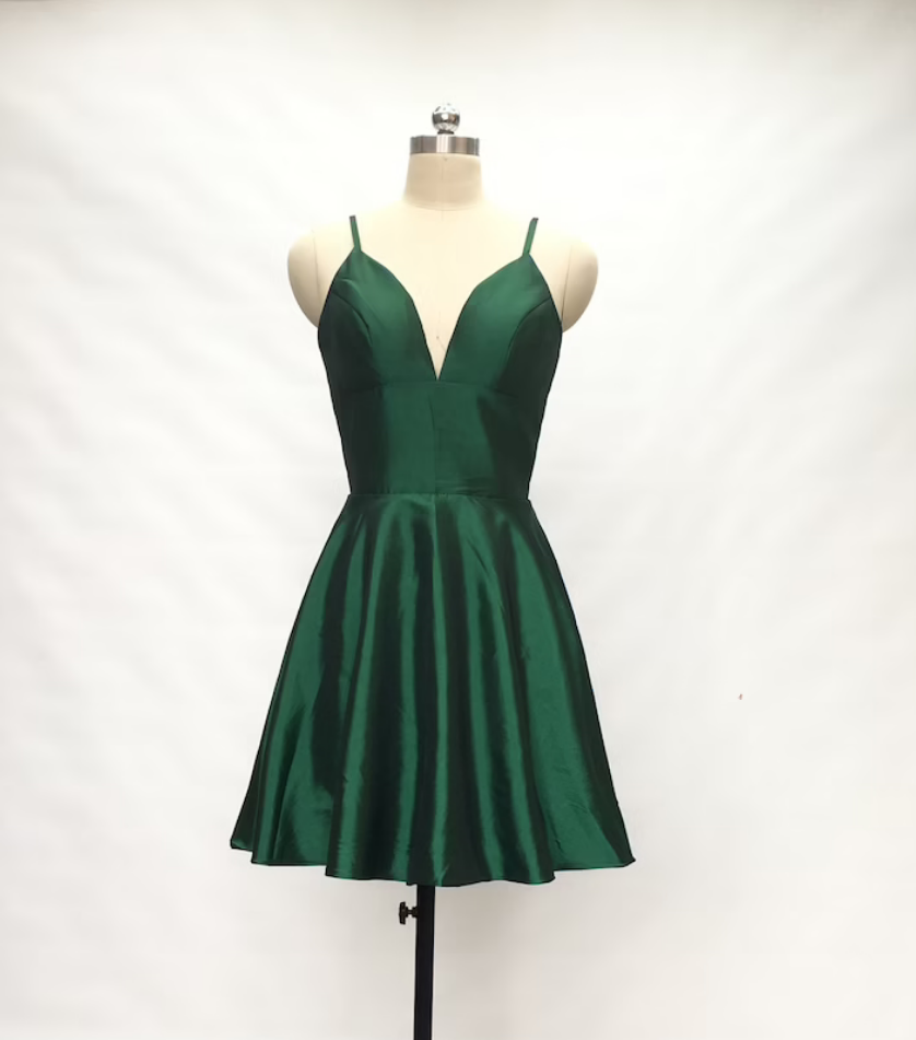 Bridesmaid Dresses,spaghetti Straps Emerald Taffeta Short Homecoming Dress