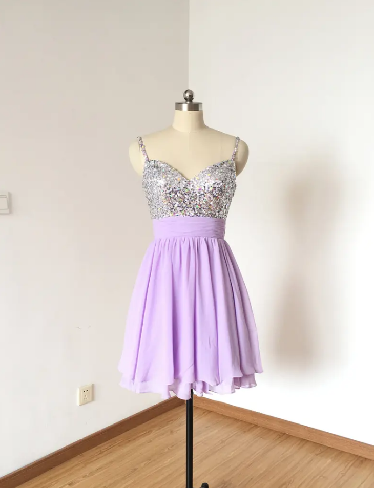 Homecoming Dresses Spaghetti Straps Lilac Chiffon Short Homecoming Dress