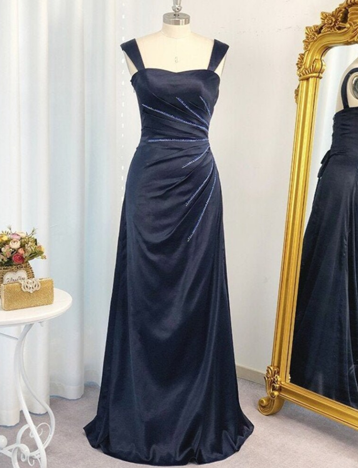 Prom Dresses,a-line/princess Straps Sleeveless Elastic Woven Satin Ruched Floor-length Dresses
