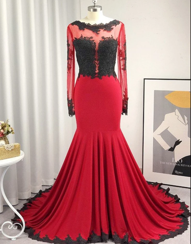 Prom Dresses,trumpet/mermaid Satin Long Sleeves Applique Bateau Sweep ...