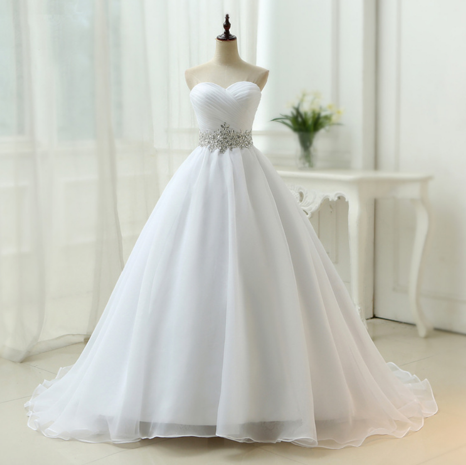 Wedding Dresses,strapless Wedding Dress,white Bridal Dress With Diamond Belt