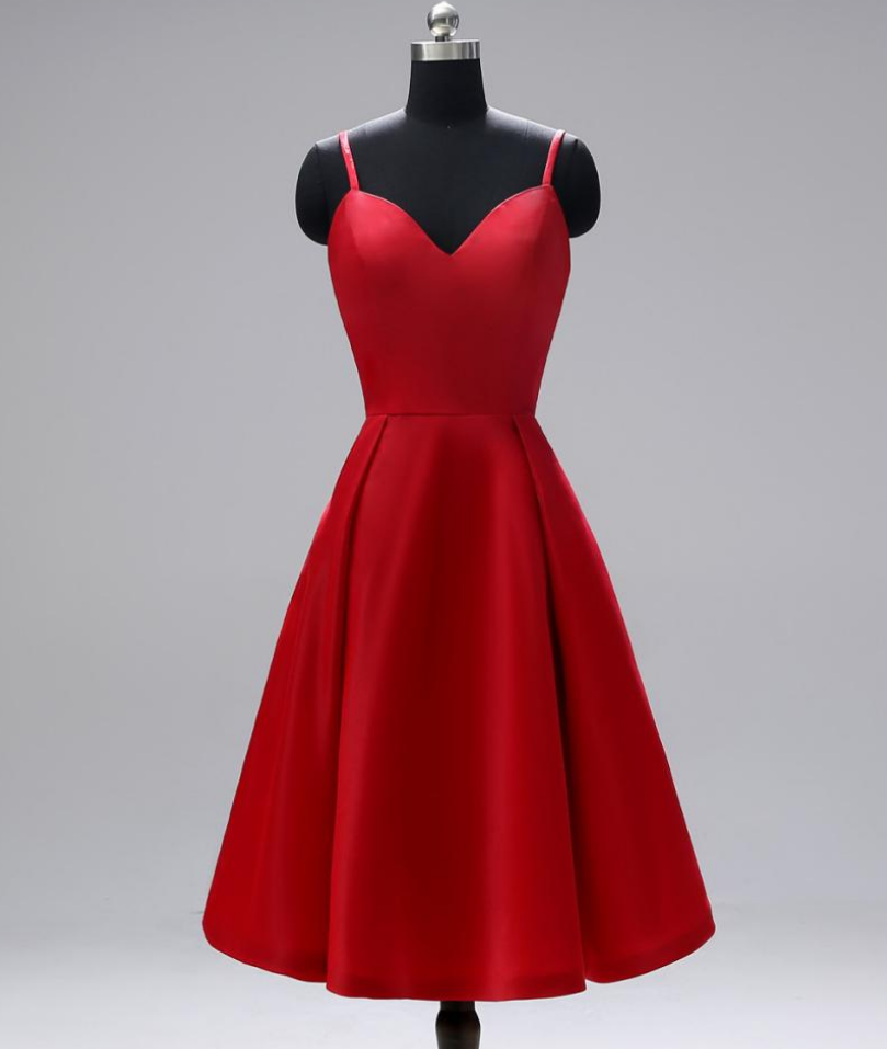 Homecoming Dresses,spaghetti Strap Homecoming Dress, Leaky Back Red Dress, Side Pocket Evening Dress