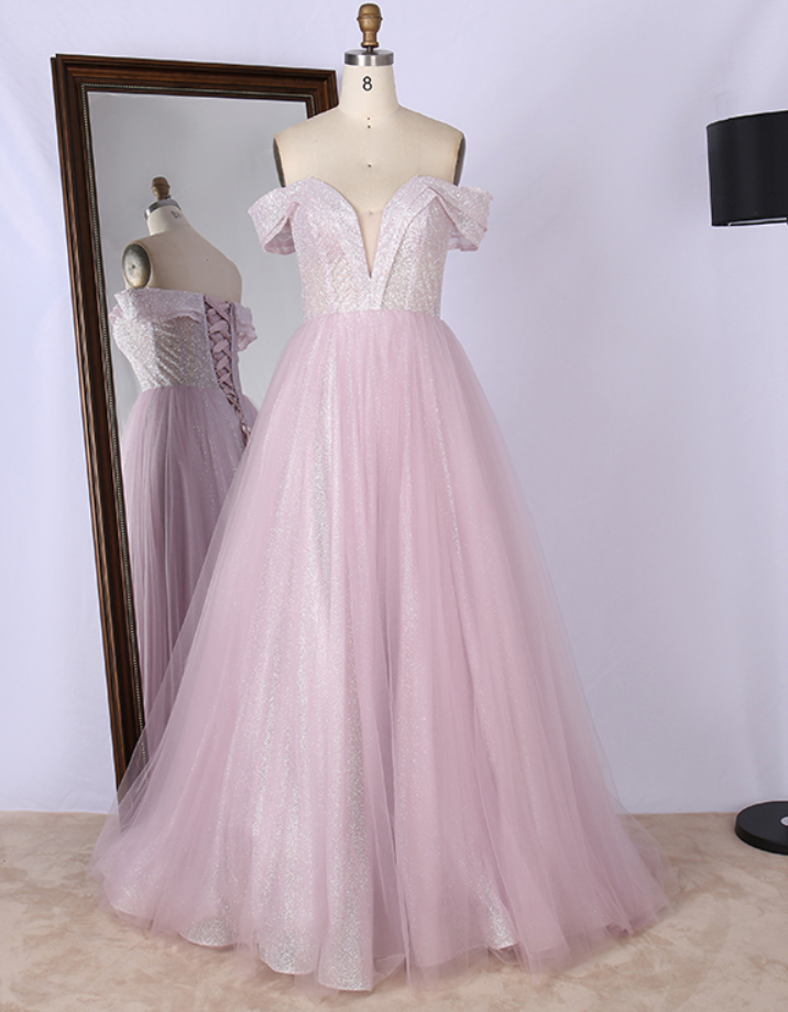 Prom Dresses,2022 Arrivals V Neck Off The Shoulder Glitter Lace Up Long Elegant Prom Dresses