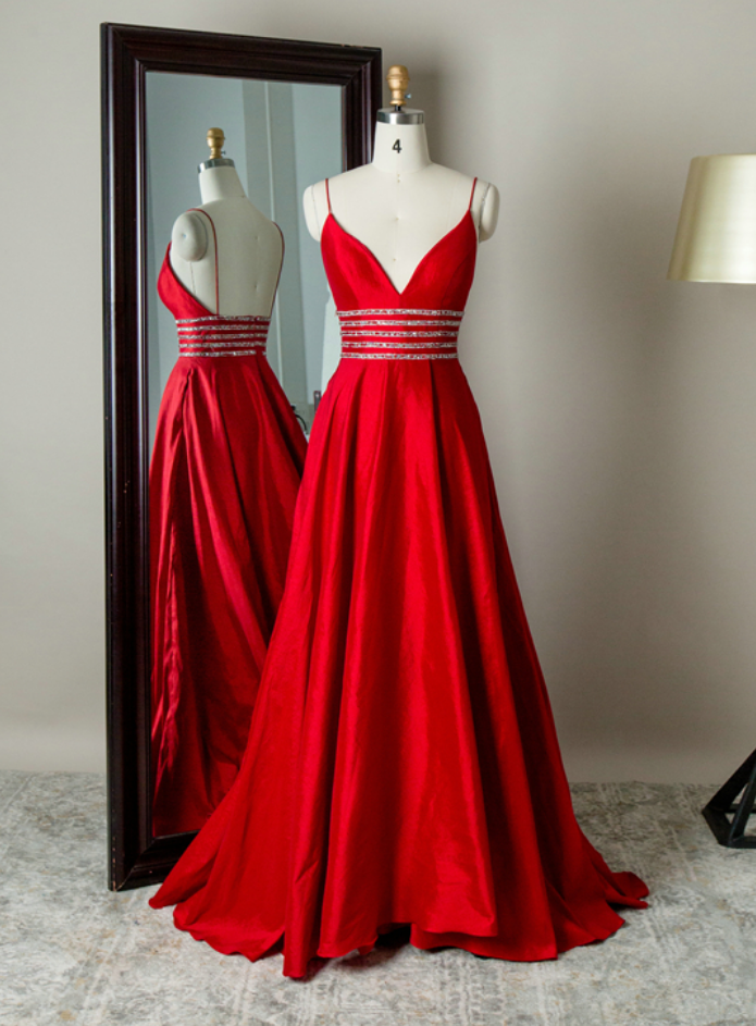 Prom Dresses,bulk V Neck Spaghetti Strap Beaded Evening Prom Dresses For Special Occasion