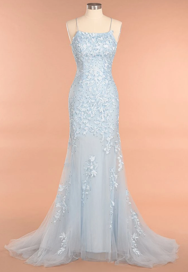 Mermaid Tulle Long Prom Dresses with Appliques and Beading,Formal Dress,Wedding Party Dresses,DS4122