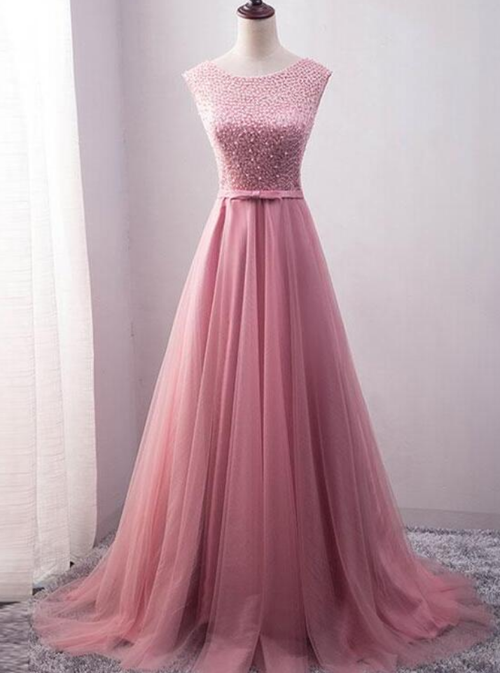 Prom Dresses,high Quality Tulle Long Party Dress, Beaded Prom Dress