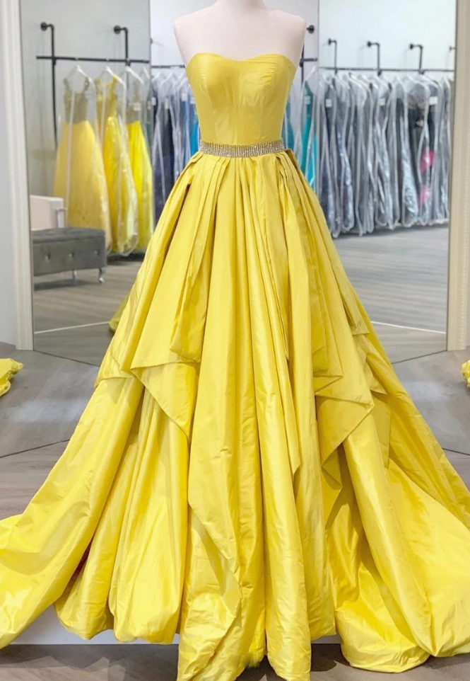 Prom Dresses,satin Long Prom Dress Yellow Evening Dress