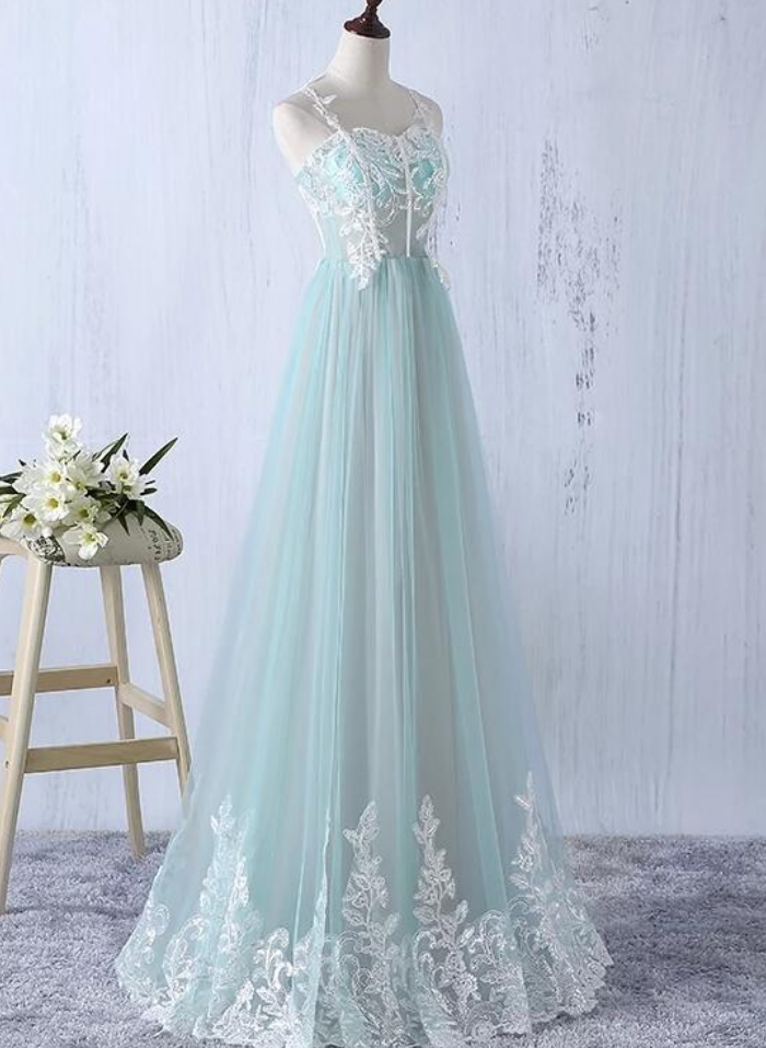 Prom Dresses,straps Long Junior Prom Dress With Lace, Elegant A-line Formal Dress