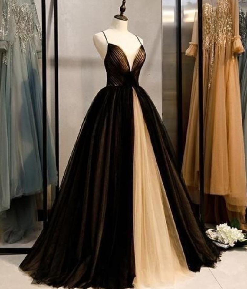 Prom Dresses,Charming V neck Spaghetti Straps Tulle Ball Gown Prom Dress, Formal Evening Gowns