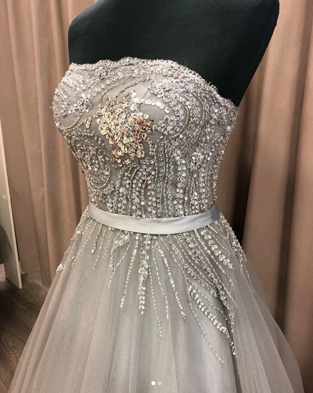 Eelgant A Line Strapless Layer Tulle Lace Long Prom Dress,Formal Dress C5935 main image 1