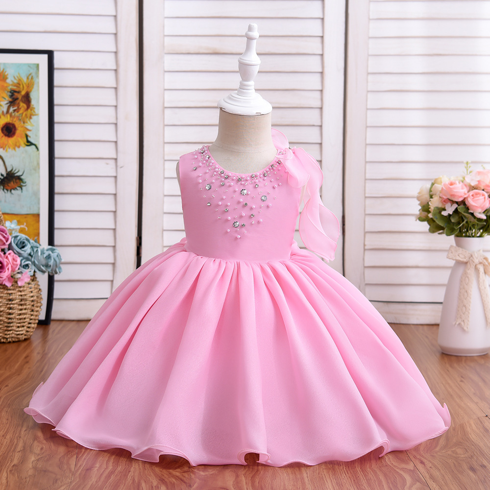 flower girl dresses, children's evening dress little girl pompous yarn princess skirt