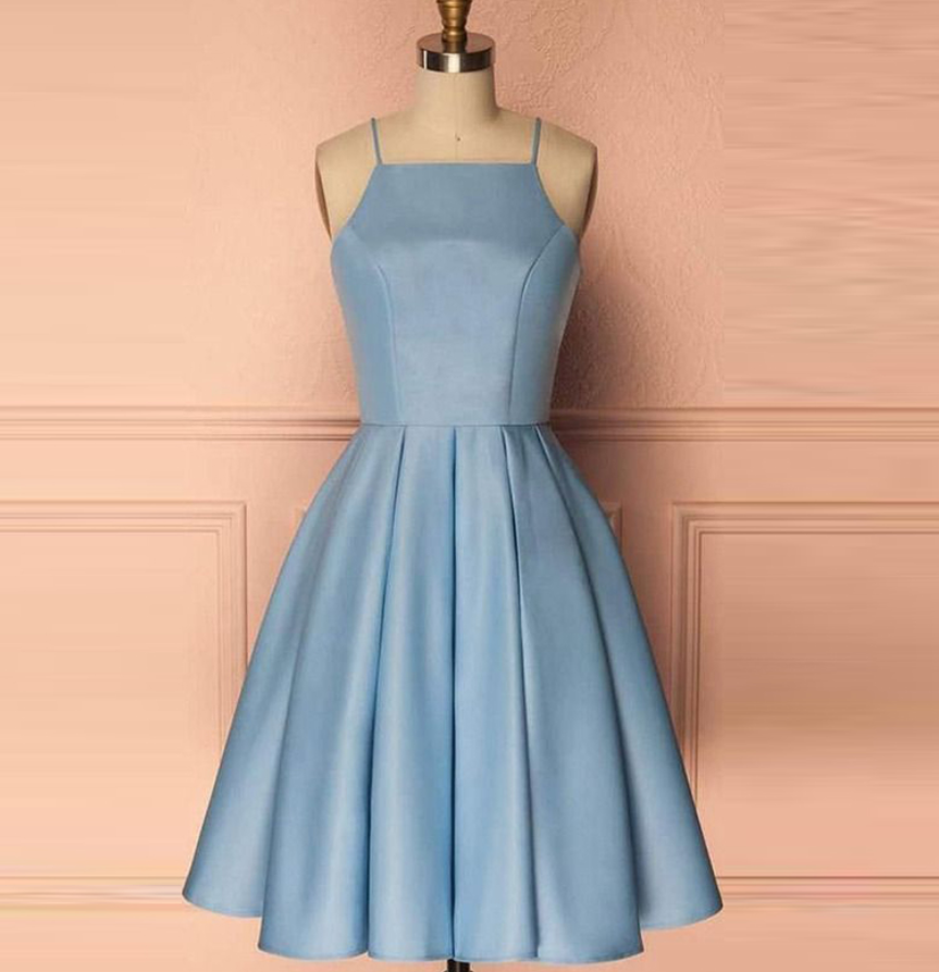 Homecoming Dresses,Spaghetti Strap Sleeveless Prom Gowns Satin Knee-Length Party Dresses Graduation Gowns