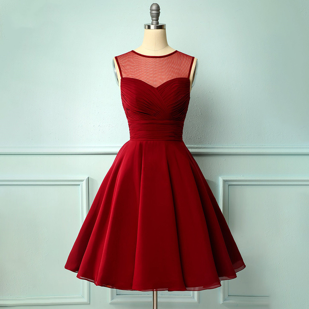 Prom Dresses, O Neck Graduation Dress Chiffon A-Line Girl Party Wear Cocktail Dresses