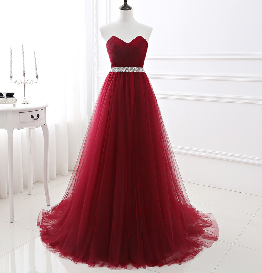 Prom Dresses,evening Dress Formal Tulle Dresses Sweetheart Neckline Sequin Beaded Prom Graduation Party Dress