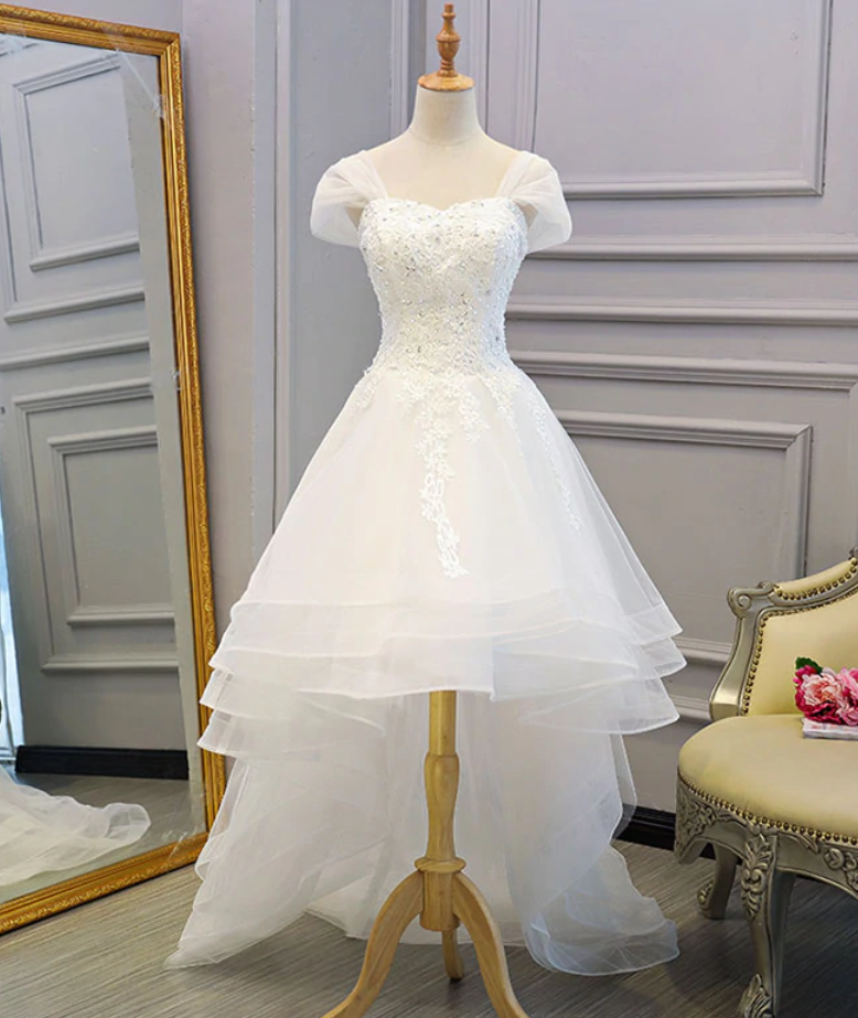 Prom Dresses, Lace Tulle High Low Long Wedding Dress, Bridal Dress