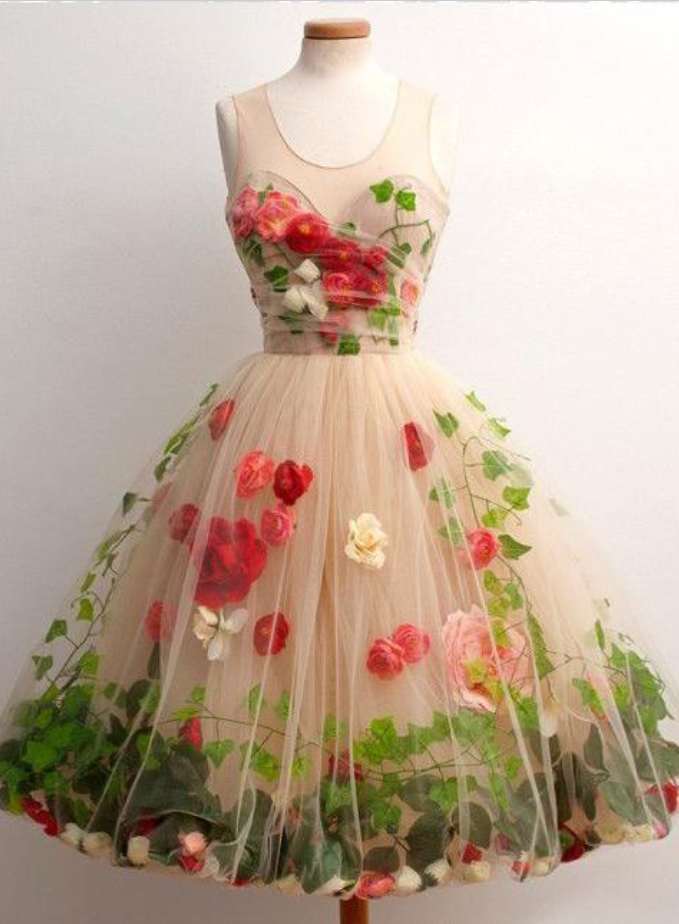 Homecoming Dresses,tulle Short Homecoming Dress A-line Scoop With 3d Florals