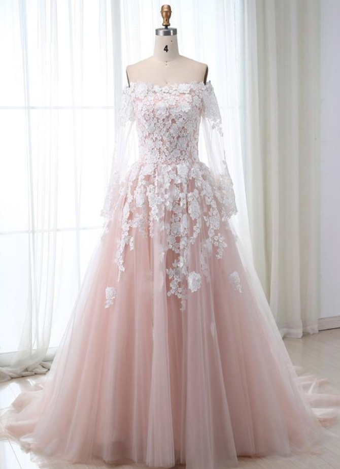 Prom Dresses,lace Tulle Long Sleeves Long Formal Dress, Prom Dress