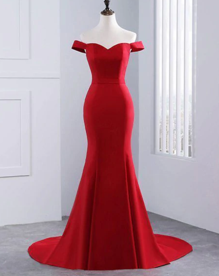 Prom Dresses,off The Shoulder Sweetheart Mermaid Long Evening Gown With Sweep Train,prom Dress