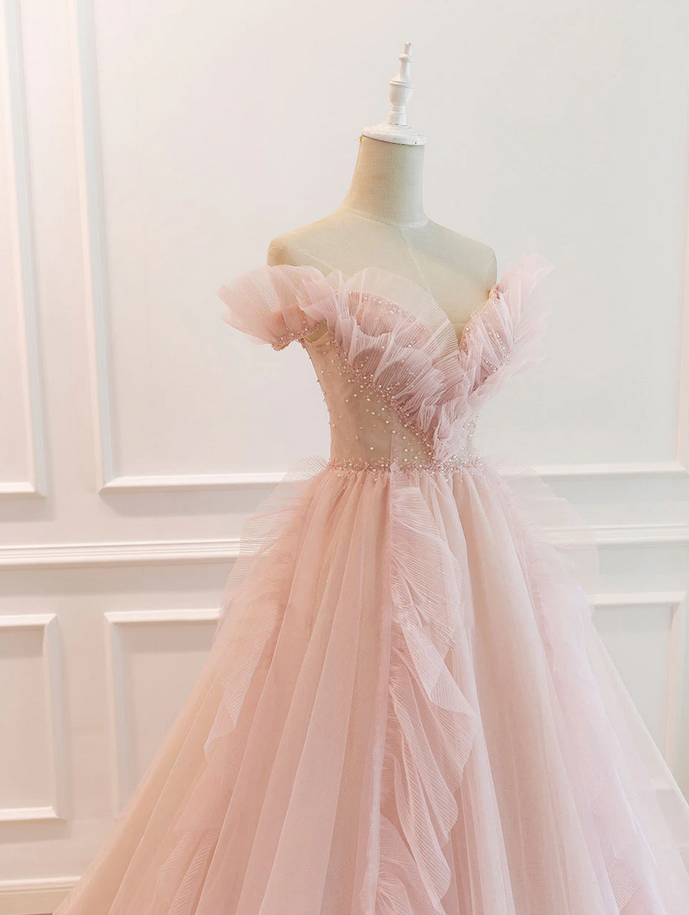 Pretty A Line Off The Shoulder Tulle Long Prom Dress, Evening Dress main image 0
