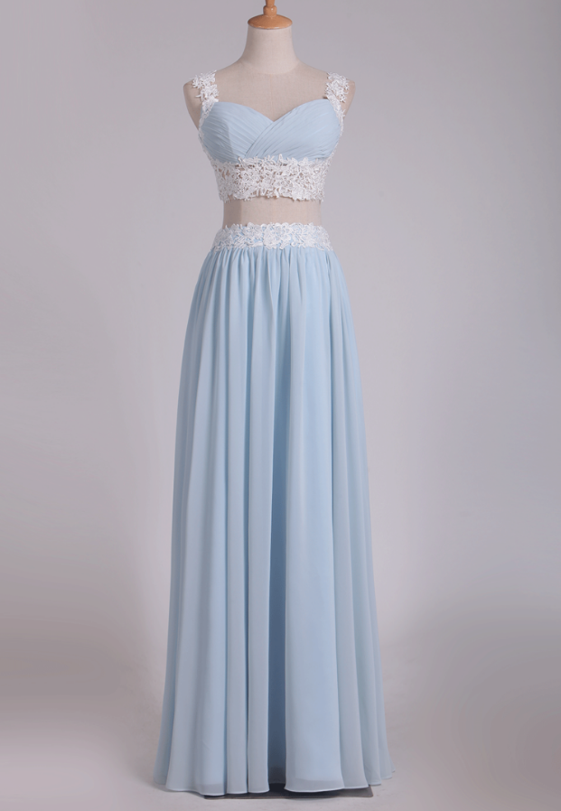 2 Pieces Spaghetti Lace Top Chiffon Prom Dresses, Chic Long Prom Dresses,PD0341