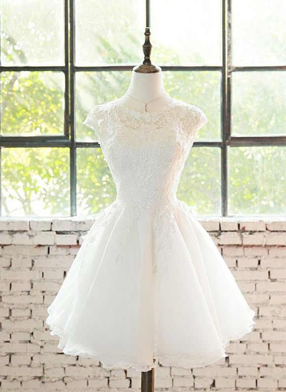 White Lace Tulle Short Prom Dress,cute Homecoming Dress
