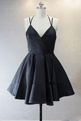Simple Homecoming Dresses,v-neck Homecoming Dress,sleeveless Homecoming Dresses,short Prom Dresses.black Homecoming Dresses,spaghetti Straps Prom
