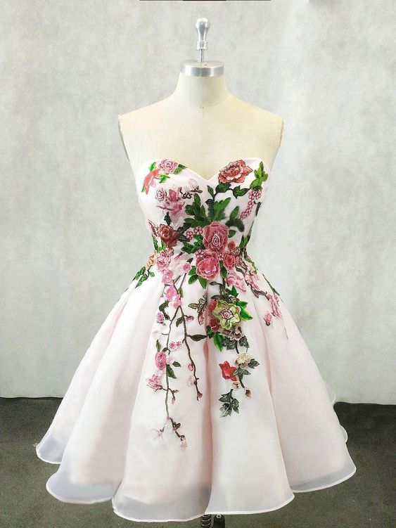 sachin and babi light blue dress Berylove Women Cute Pink Homecoming Dress with 3D Flowers A Line Spaghetti Straps Mini Dress, Pink / US24W main image 0