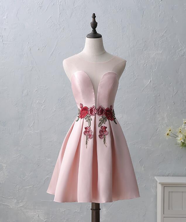Short Satin And Flower Embroidery Homecoming Dress, Party Dress, Short  Formal Dress on Luulla