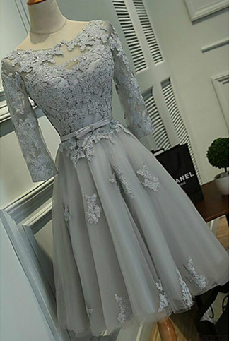 open lace back dress Cute A Line V Neck Layered Navy Blue Lace Short Prom Dresses, Short Na –  morievent main image 1