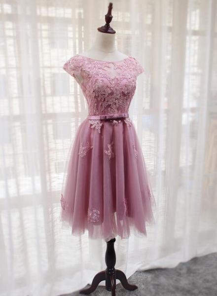 Tulle Round Neckline Short Homecoming Dresses, Party Dress, Bridesmaid Dresses
