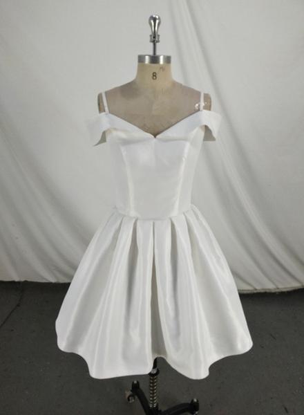 White Satin Simple Off Shoulder Formal Dress , Short Formal Dresses