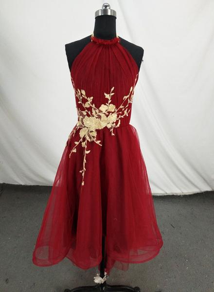 graduation dress with gown Halter Neck Pink Lace Prom Dresses, Pink Lace Formal Graduation Dresses, US 10 / Pink as Pics / With Rush+$19.99 main image 1