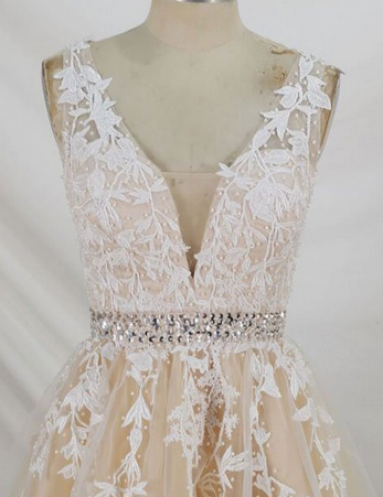 Custom Beautiful Light Champagne V-Neckline Floral Short Party Dressm for  Eloise