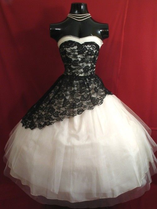 Retro Tea Length Short Ball Gown Dress With Black Lace Overlay