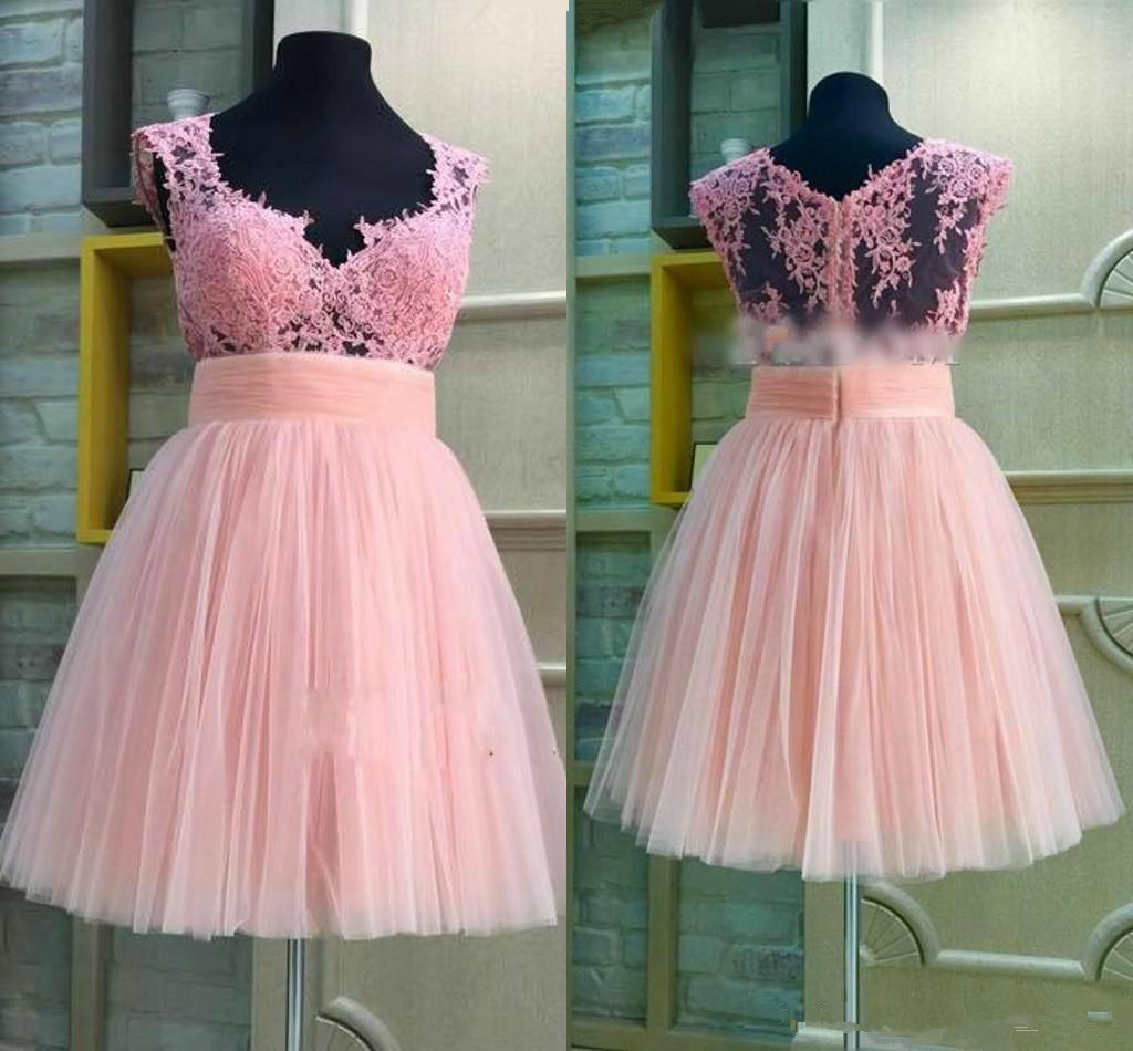 Cute White Lace A Line Cap Sleeves Short Homecoming Dress with Open Back PH342