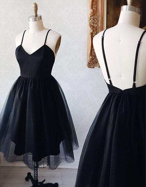 sachin and babi light blue dress Black v neck short prom dress, black homecoming dress  shdress