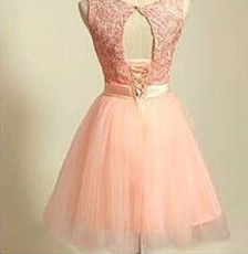 Pink Homecoming Dress Tulle Lace Short Party Cocktail Dress main image 1