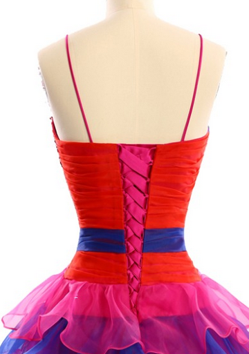 Spaghetti Straps Tulle Appliques Short Backless Prom Dress Party Dress cc1778