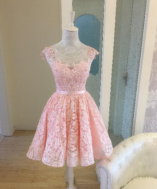 Pink Lace Homecoming Dresses, Short Sweet Dresses, Special Ocassion Dresses