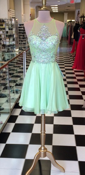 Green Short Prom Dress,short Beading Homecoming Dress