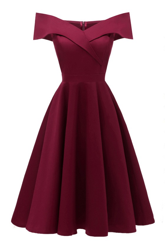 Off The Shoulder Simple Satin Homecoming Dress, Little Cocktail Party Skater Dress