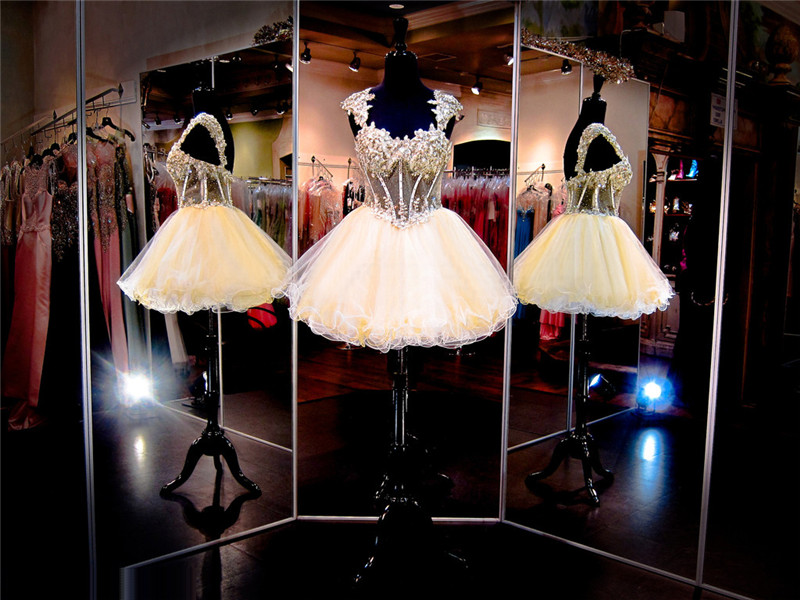 Yellow Prom Dress,short Prom Dress,junior Prom Dress,prom Dress,lace Prom Dress, Sexy Prom Dress