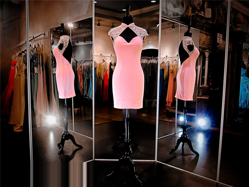 Pink Short Prom Dress,straight Backless Prom Dress, Sexy Jersey Prom Dress, Homecoming Dress