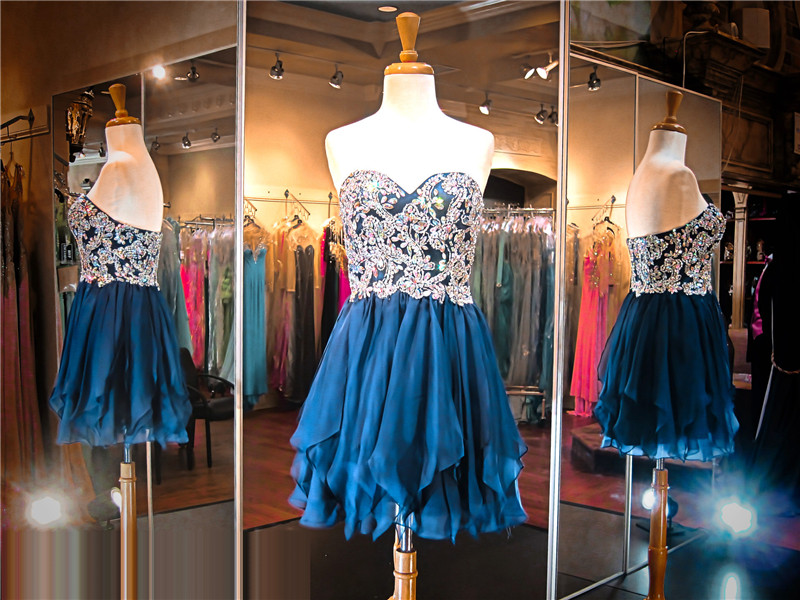 Navy Blue Short Prom Dress,sparkle Backless Prom Dress, Sexy Prom Dress, Homecoming Dress