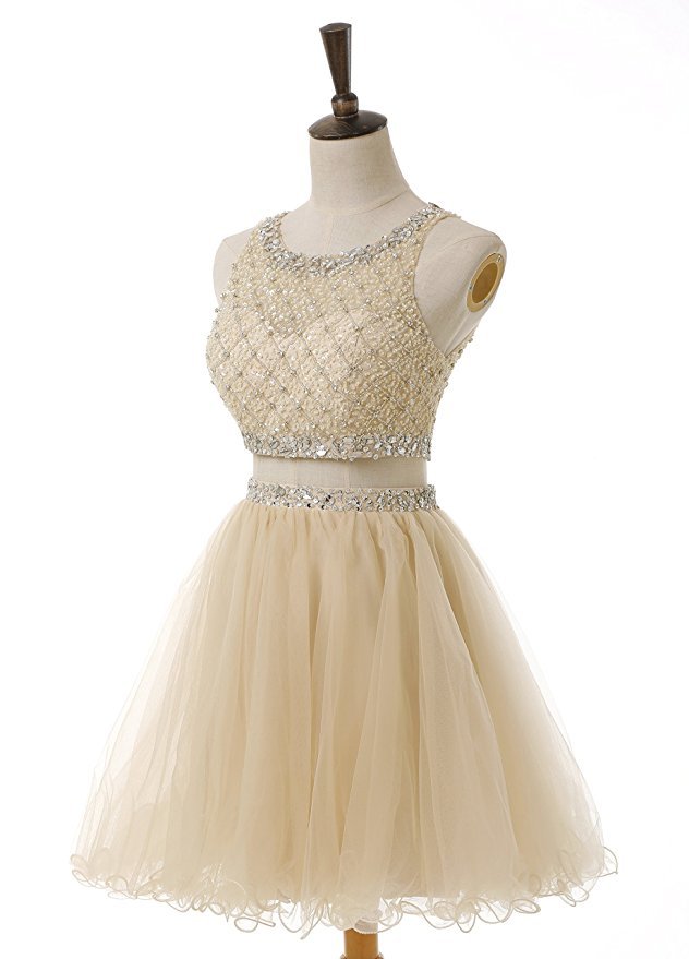 Two Pieces Beaded Luxury Short Homecoming Party Dress,sexy Mini Prom Party Gowns ,junior Graduation Dress