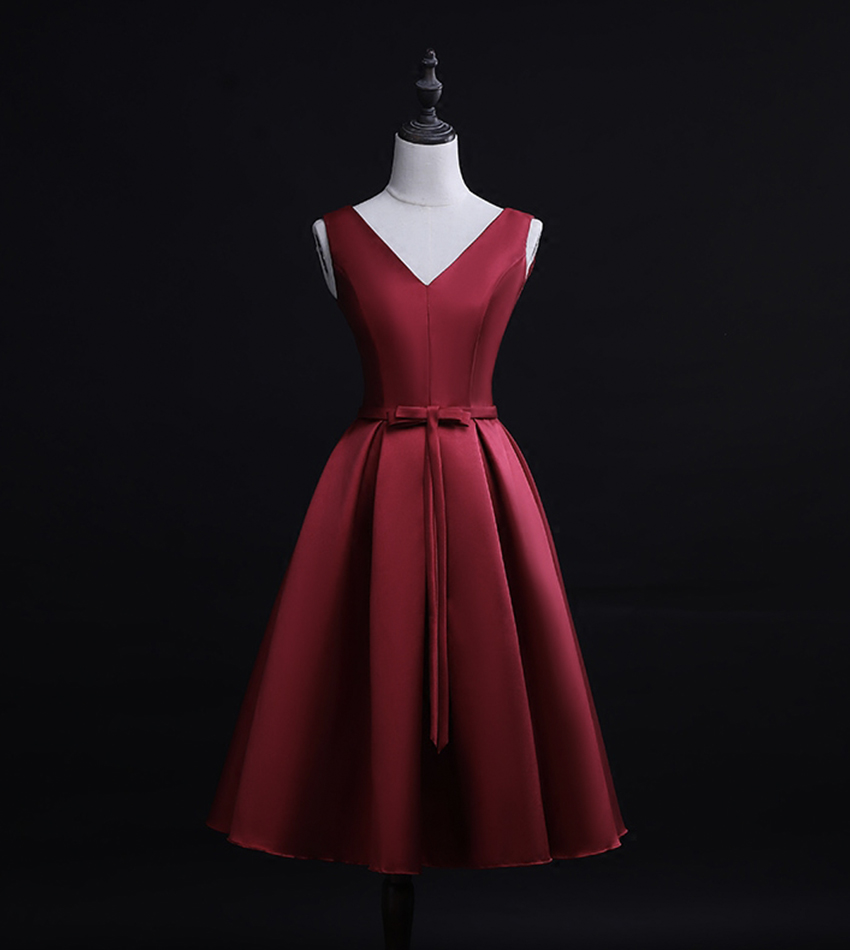 short burgundy satin dress Burgundy Satin Babydoll Dress - Party Mini main image 1